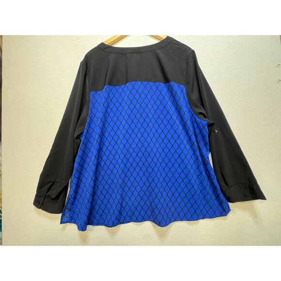 Catherines Womens Button Up Tunic Blouse Shirt Sze 2X Blue Colorblock Streetwear - Picture 8 of 10